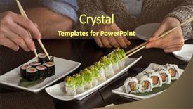  Presentation with chopstick - Slides enhanced with promotional mix - couple eat sushi rolls background and a tawny brown colored foreground