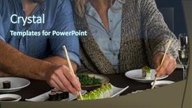  Presentation with chopstick - PPT layouts consisting of promotional mix - couple eat sushi rolls background and a ocean colored foreground