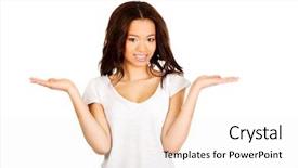  Presentation with empty palm fruit bunch - Beautiful slide set featuring promotional products - african student woman showing empty backdrop and a  colored foreground