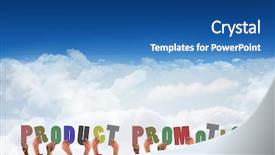  Presentation with blue sky - Colorful slide deck enhanced with promotional products - hands showing product promotion backdrop and a  colored foreground