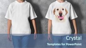  Presentation with t shirt on hanger design - Audience pleasing PPT theme consisting of promotional products - t-shirt design concept - man backdrop and a ocean colored foreground