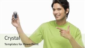  Presentation with emergency flip chart - Amazing slides having promotional products - young man showing a flip backdrop and a mint green colored foreground