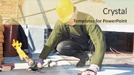  Presentation with bitumen - Slide deck enhanced with proof - roofer preparing part of bitumen background and a yellow colored foreground