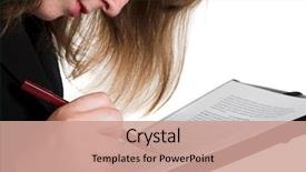  Presentation with pen - Beautiful presentation featuring proofreading - woman's hand pen and document backdrop and a coral colored foreground