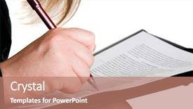  Presentation with pen - Audience pleasing presentation consisting of proofreading - woman's hand pen and document backdrop and a coral colored foreground