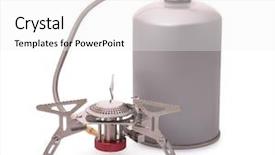  Presentation with rv camping - Colorful slide set enhanced with propane - portable camping burner stove isolated backdrop and a white colored foreground