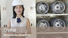  Presentation with tablet - Cool new PPT layouts with propane - portrait of female industrial worker backdrop and a  colored foreground