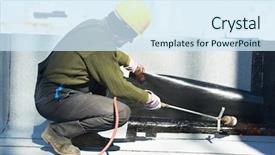  Presentation with bitumen - Slide set consisting of propane - roofer preparing part of bitumen background and a sky blue colored foreground