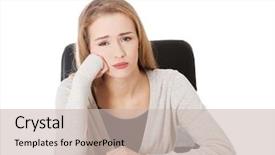  Presentation with sad lonely student sitting - Audience pleasing slide deck consisting of prope - sad worried beautiful woman sitting backdrop and a  colored foreground