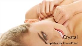  Presentation with floor - Cool new theme with prope - young happy woman lying backdrop and a  colored foreground