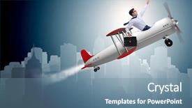  Presentation with airplane - Audience pleasing presentation design consisting of propeller - businessman flying on vintage old backdrop and a seafoam green colored foreground