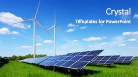  Presentation with solar panel - Beautiful PPT theme featuring propeller - solar panel on blue sky backdrop and a cobalt blue colored foreground