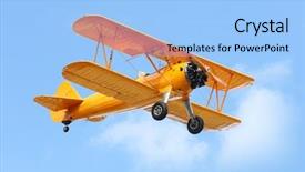  Presentation with blue yellow - Presentation featuring propeller - yellow biplane on the blue background and a light blue colored foreground