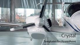  Presentation with hangar - Slide set with propeller airplane in hangar plane background and a light gray colored foreground