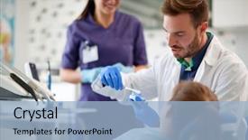  Presentation with dental radiology dentist and assistant - Slides with properness - male dentist and assistant showing background and a light blue colored foreground