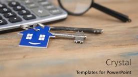  Presentation with assessment - Amazing PPT theme having property-assessment-miniature-house backdrop and a coral colored foreground