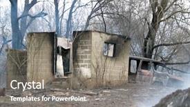  Presentation with property damage - Beautiful PPT theme featuring property damage - house after fire still smoldering backdrop and a gray colored foreground