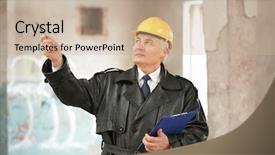  Presentation with building insurance - Presentation theme enhanced with property damage - insurance adjuster in devastated room background and a mint green colored foreground