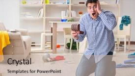  Presentation with property damage - Presentation theme consisting of property damage - man found his house background and a soft green colored foreground