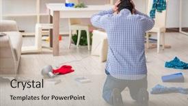  Presentation with property damage - Beautiful slide deck featuring property damage - man found his house backdrop and a light gray colored foreground