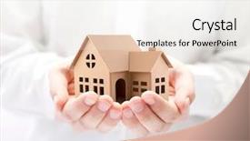  Presentation with property insurance - Colorful PPT theme enhanced with property insurance cardboard house miniature backdrop and a white colored foreground