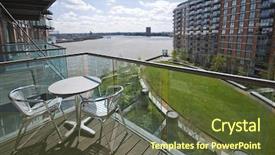  Presentation with furniture - Presentation having property management - balcony on riverside with aluminum background and a tawny brown colored foreground