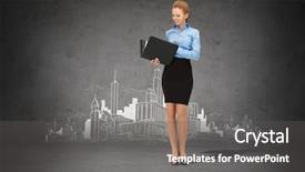  Presentation with office - Colorful slide set enhanced with property management - business and office concept backdrop and a dark gray colored foreground