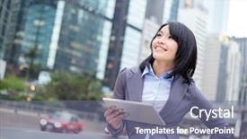  Presentation with property management - PPT layouts consisting of property management - businesswoman hold with digital tablet background and a gray colored foreground