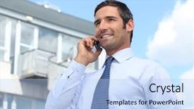  Presentation with estate - Presentation theme having property management - confident estate agent outside building background and a light blue colored foreground