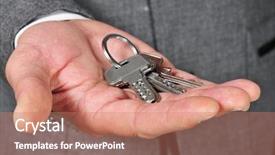  Presentation with key - Presentation theme consisting of property management - man wearing a suit background and a coral colored foreground