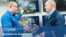  Presentation with video surveillance - PPT theme enhanced with property management - security executive chief discussing activity background and a ocean colored foreground