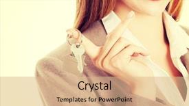  Presentation with keys - PPT theme consisting of property management leasing - happy woman agent holding background and a  colored foreground