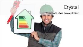  Presentation with energy efficiency - Cool new slides with property regulation - tradesman holding a pipe wrench backdrop and a white colored foreground