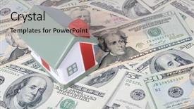  Presentation with property tax - Theme consisting of property tax - toy house for dollar banknotes background and a light gray colored foreground