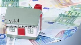  Presentation with banknotes - Presentation theme featuring property tax - toy house for euro banknotes background and a light gray colored foreground