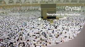 Presentation with world english arabic different languages - Presentation theme enhanced with prophet - muslims gathered in mecca background and a violet colored foreground