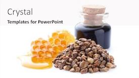  Presentation with honeycomb - Presentation design featuring propolis-granules-with-honeycomb background and a white colored foreground