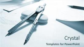  Presentation with mechanical engineering engineer tools - Cool new PPT theme with construction proposal - engineer's work table backdrop and a sky blue colored foreground