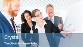  Presentation with three legged stool - Slide deck consisting of proposal business plan - businesswoman writes on a flipboard background and a ocean colored foreground