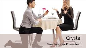  Presentation with kneeling - Theme consisting of proposal restaurant - full length shot background and a mint green colored foreground