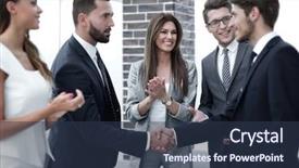  Presentation with business leaders - Colorful theme enhanced with proposed project - business team applauds its leaders backdrop and a  colored foreground