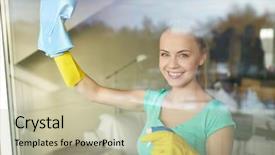  Presentation with housekeeping - Colorful presentation theme enhanced with propret - people housework and housekeeping concept backdrop and a mint green colored foreground