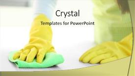  Presentation with pregnant woman cleaning - Cool new slide deck with propret - woman in protective gloves cleaning backdrop and a  colored foreground