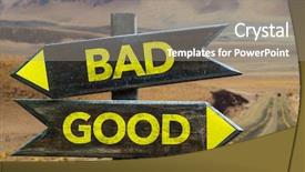  Presentation with good bad a moral dilemma - Presentation having pros cons - bad - good crossroad background and a gray colored foreground