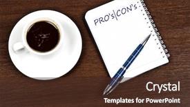  Presentation with coffee - Colorful PPT theme enhanced with pros cons - pro and contra message backdrop and a tawny brown colored foreground