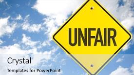  Presentation with unfair - Theme consisting of pros cons - unfair sign with sky background background and a light blue colored foreground