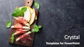  Presentation with melon - Presentation theme having prosciutto and basil antipasti background and a dark gray colored foreground
