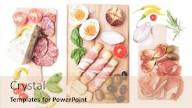  Presentation with italian food - Beautiful PPT theme featuring prosciutto-di-parma-with-olives backdrop and a lemonade colored foreground