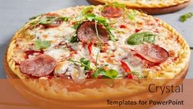  Presentation with pizzeria - Amazing theme having prosciutto-funghi-pizza-on-wooden backdrop and a red colored foreground