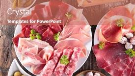  Presentation with bacon - Slide set with prosciutto-ham-bacon-speck-salami background and a coral colored foreground